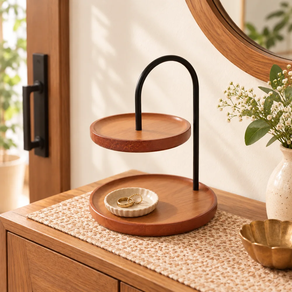 Compact Two-Tier Entryway Display Stand detail