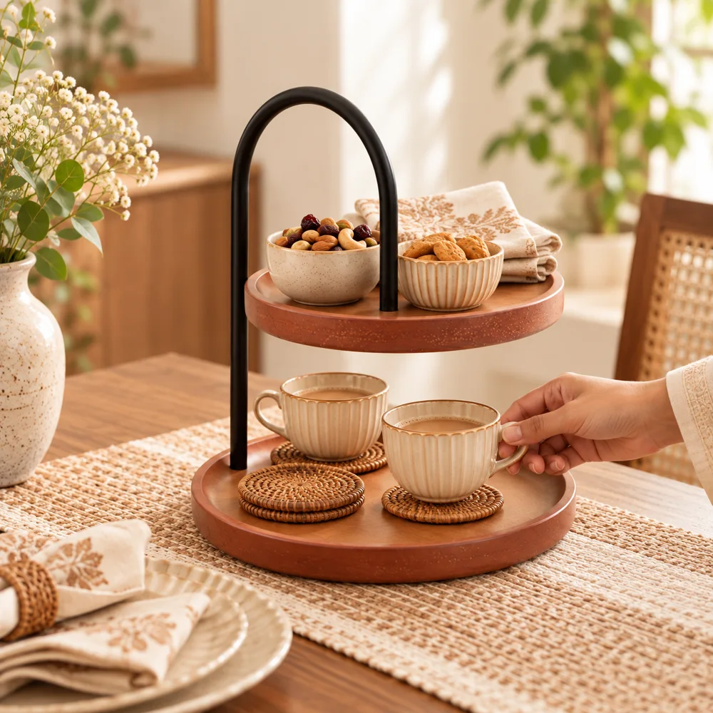 Compact Two-Tier Entryway Display Stand styled view