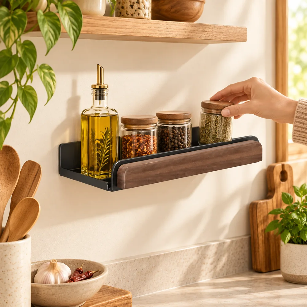 Minimal Wall-Mounted Spice Shelf (40 cm) — Everyday setup