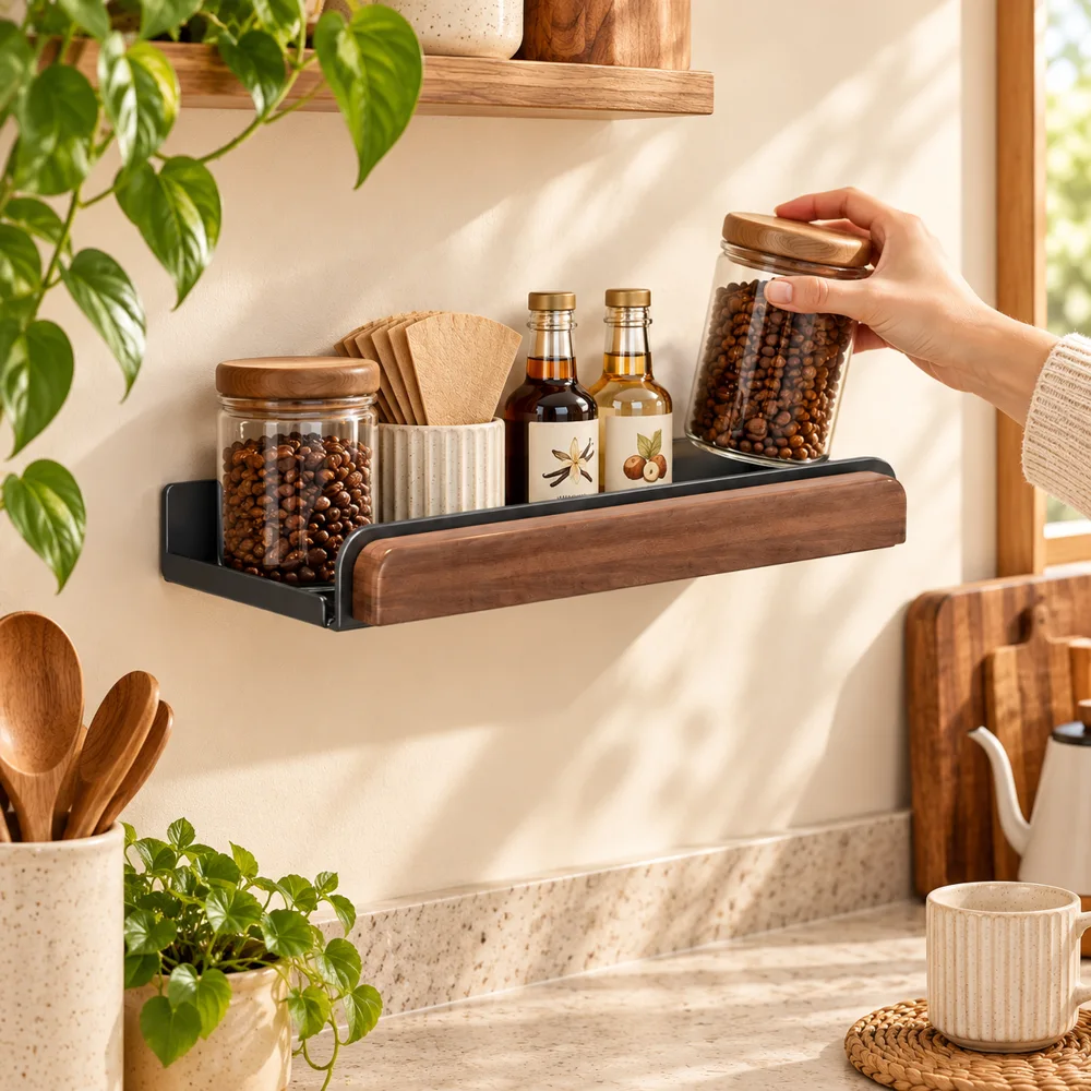 Minimal Wall-Mounted Spice Shelf (40 cm) — Form and function