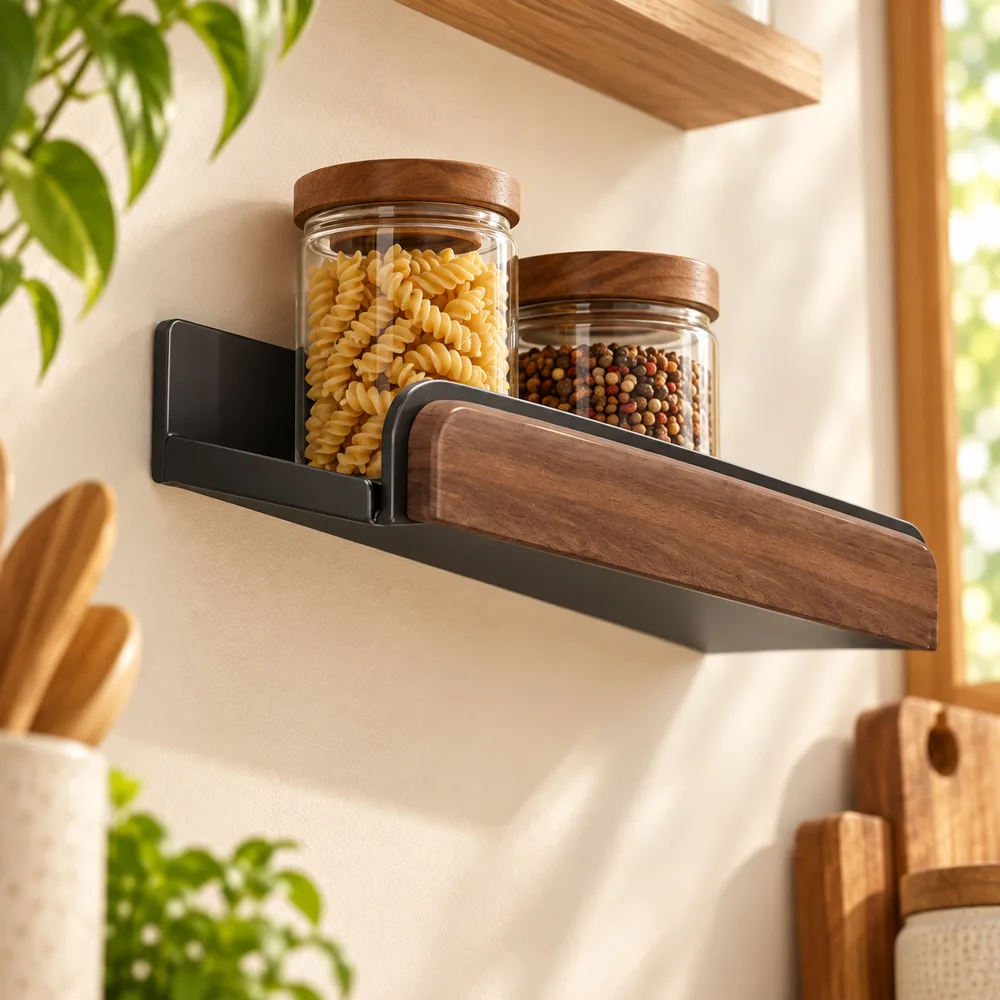 Minimal Wall-Mounted Spice Shelf (40 cm) detail