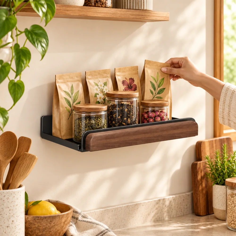 Minimal Wall-Mounted Spice Shelf (40 cm) styled view