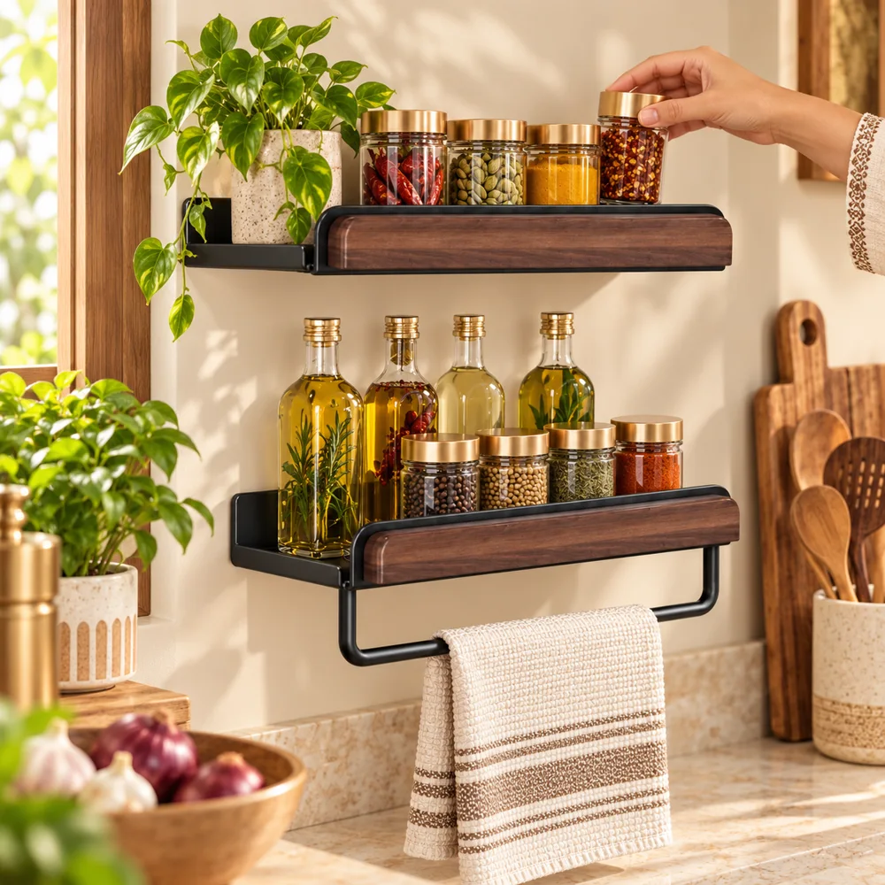 Double tier Wall Spice Shelf (30 cm) in use