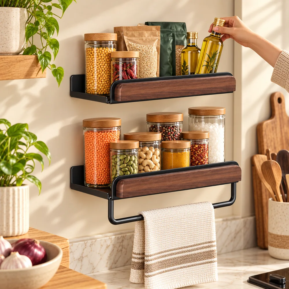 Double tier Wall Spice Shelf (30 cm) styled view