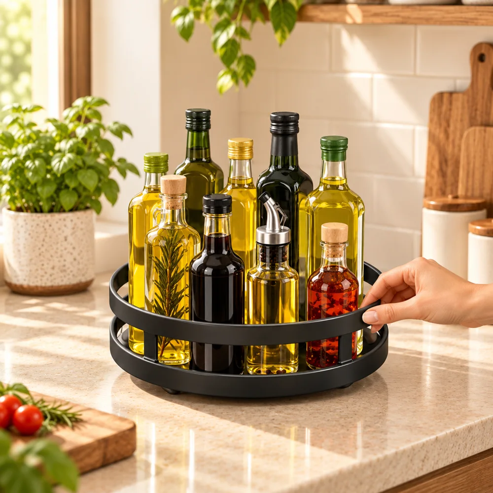 Black Round Rotating Spice Organiser — Everyday setup
