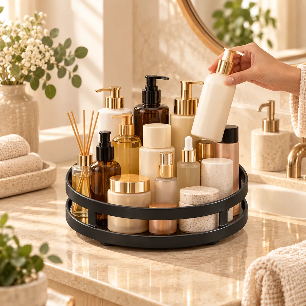 Black Round Rotating Spice Organiser — Ready for your space