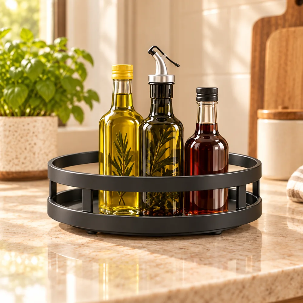 Black Round Rotating Spice Organiser detail