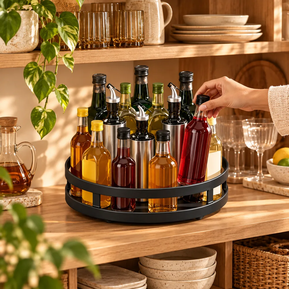 Black Round Rotating Spice Organiser styled view