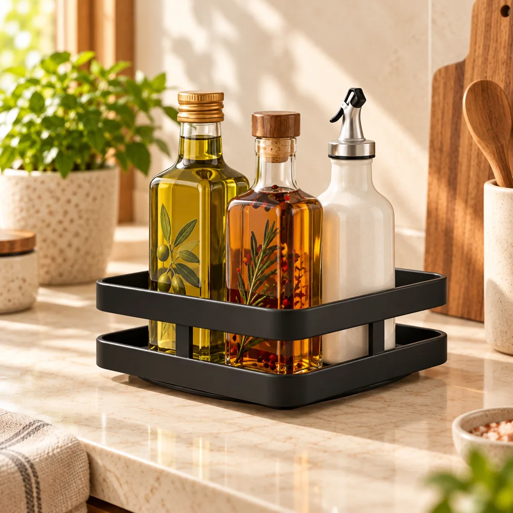 Black Square Rotating Spice Organiser close view