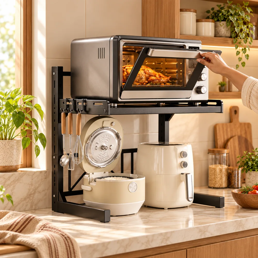 Adjustable Appliance Rack Two-Tier Frame in use