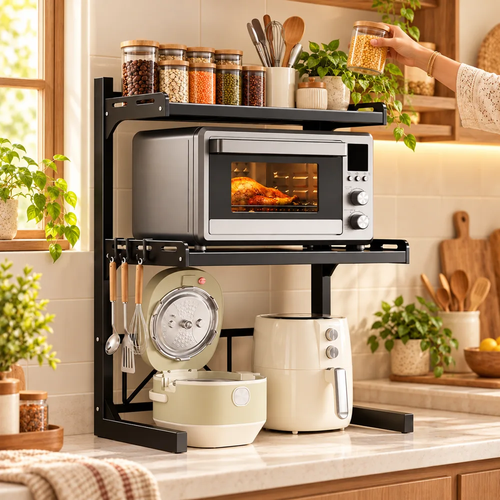 Adjustable Appliance Rack Three-Tier Frame — Everyday setup