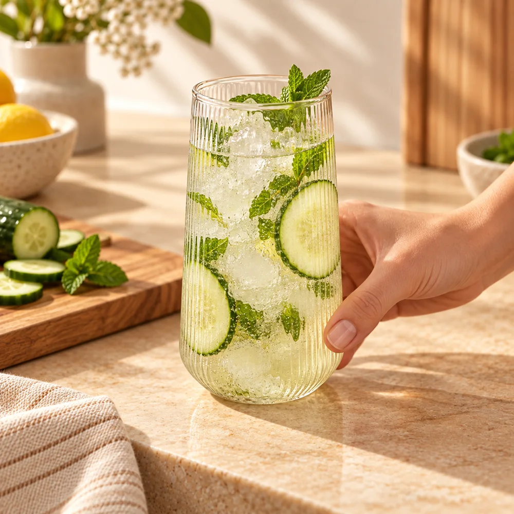 Large Ribbed Everyday Glass (500 ml) — Ready for your space