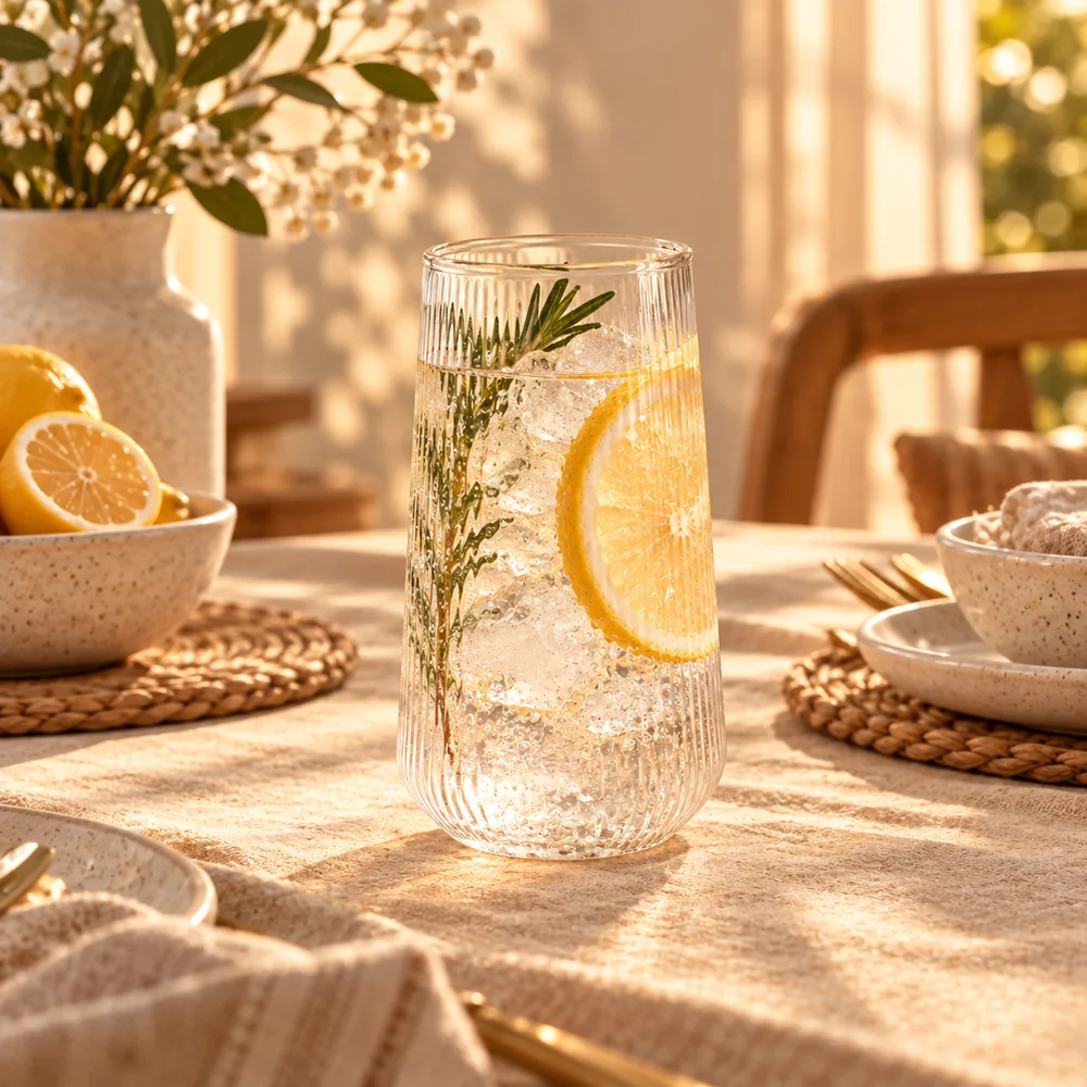 Large Ribbed Everyday Glass (500 ml) close view