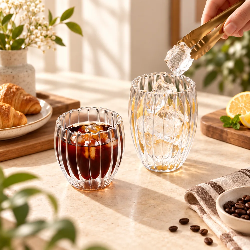 Ribbed Double-Wall Oval Glass (250 ml) — Everyday setup