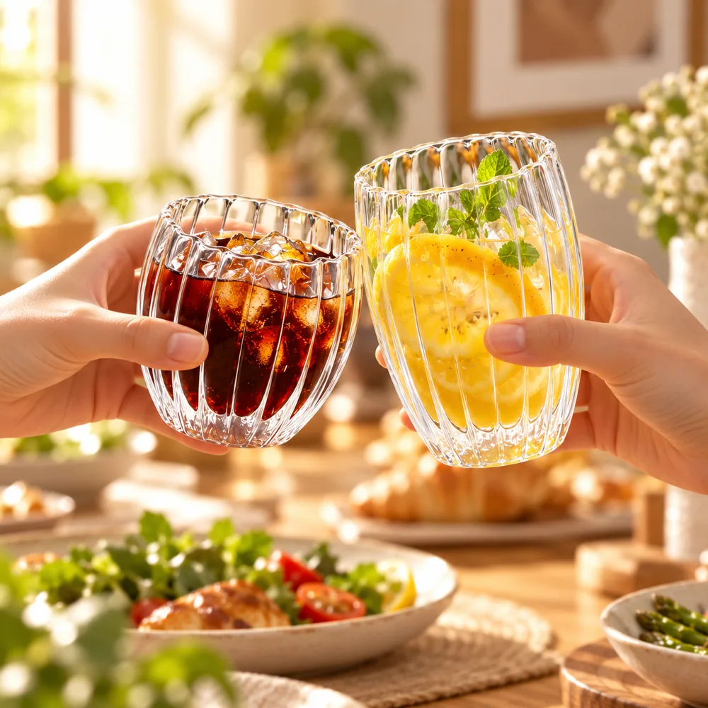 Ribbed Double-Wall Oval Glass (250 ml) close view