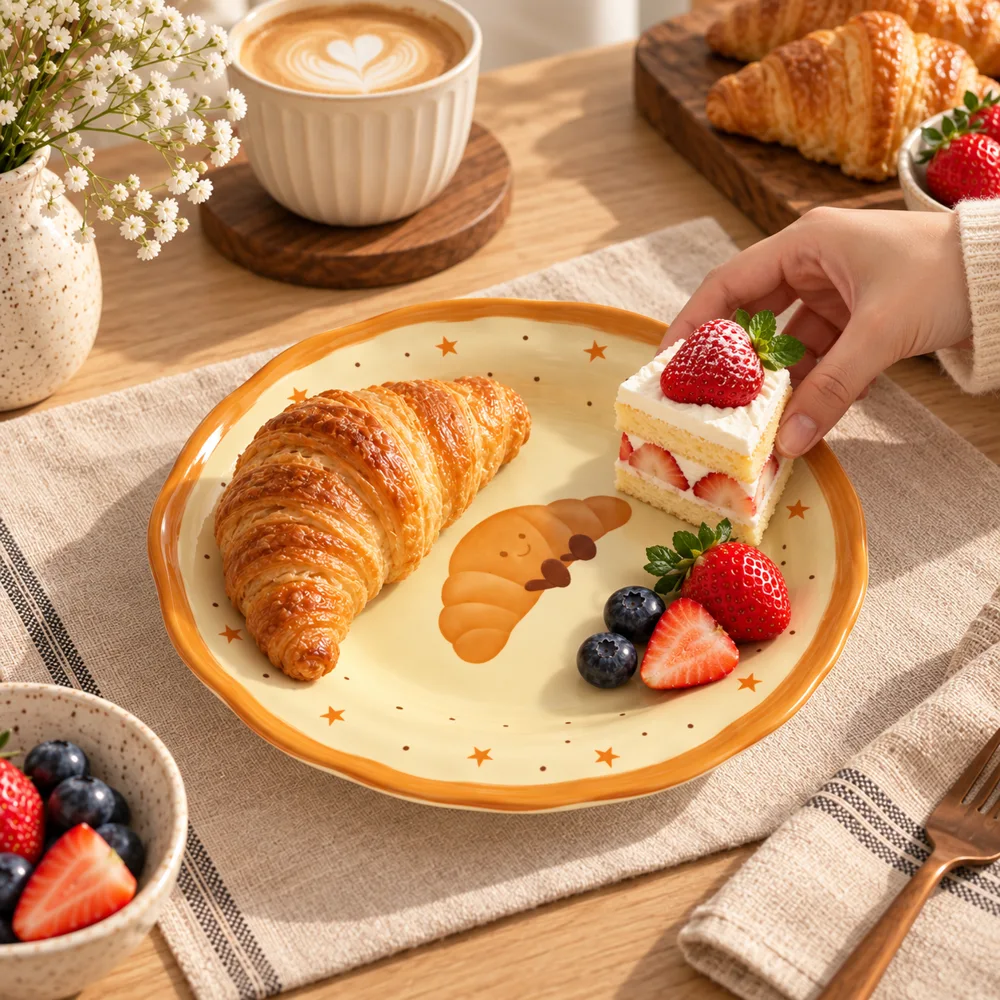 Croissant Ceramic Side Plate (8 Inch) in use