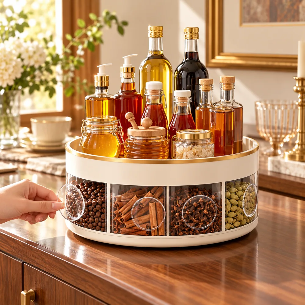 Rotating Seasoning Storage Rack (White) — Form and function