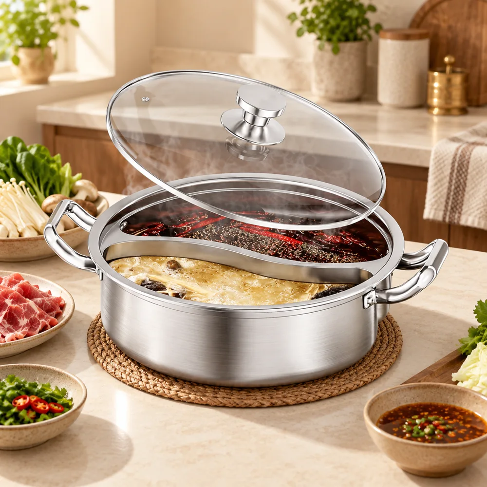 Lidded Divided Steel Hot Pot (32 cm & Lid)
