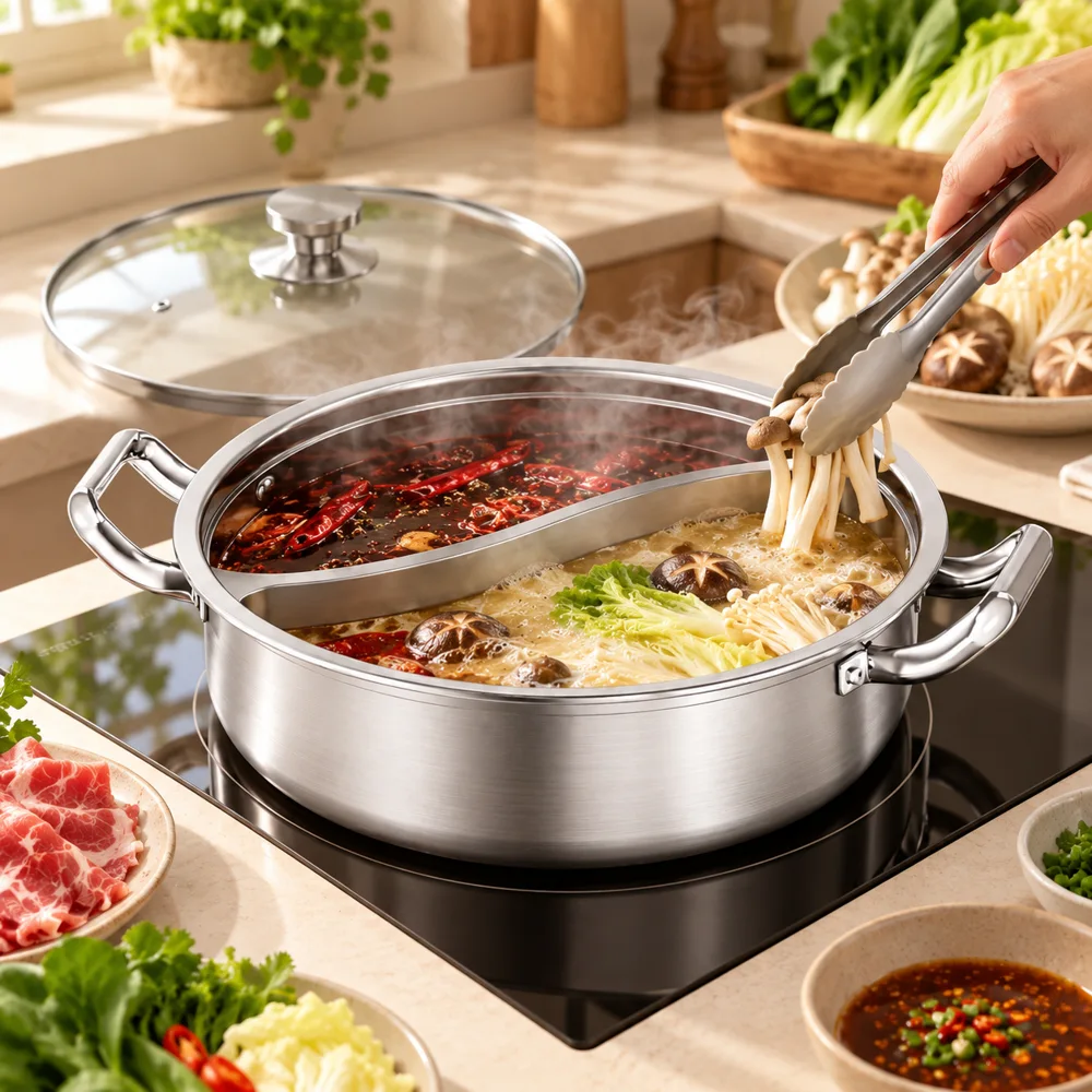 Lidded Divided Steel Hot Pot (32 cm & Lid) — Everyday setup