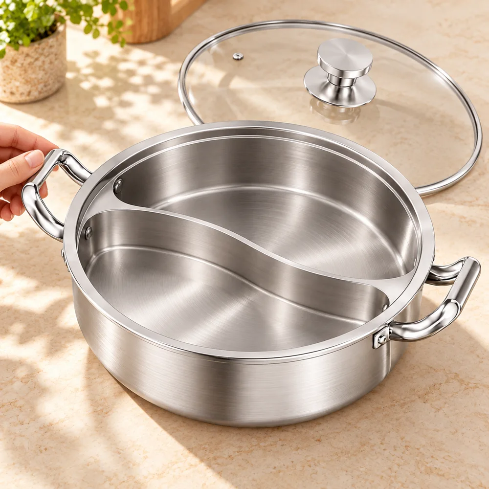 Lidded Divided Steel Hot Pot (32 cm & Lid) — Ready for your space