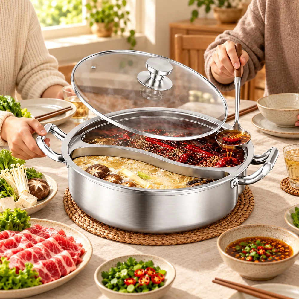 Lidded Divided Steel Hot Pot (32 cm & Lid) detail