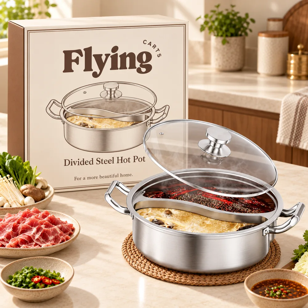 Lidded Divided Steel Hot Pot (32 cm & Lid) styled view