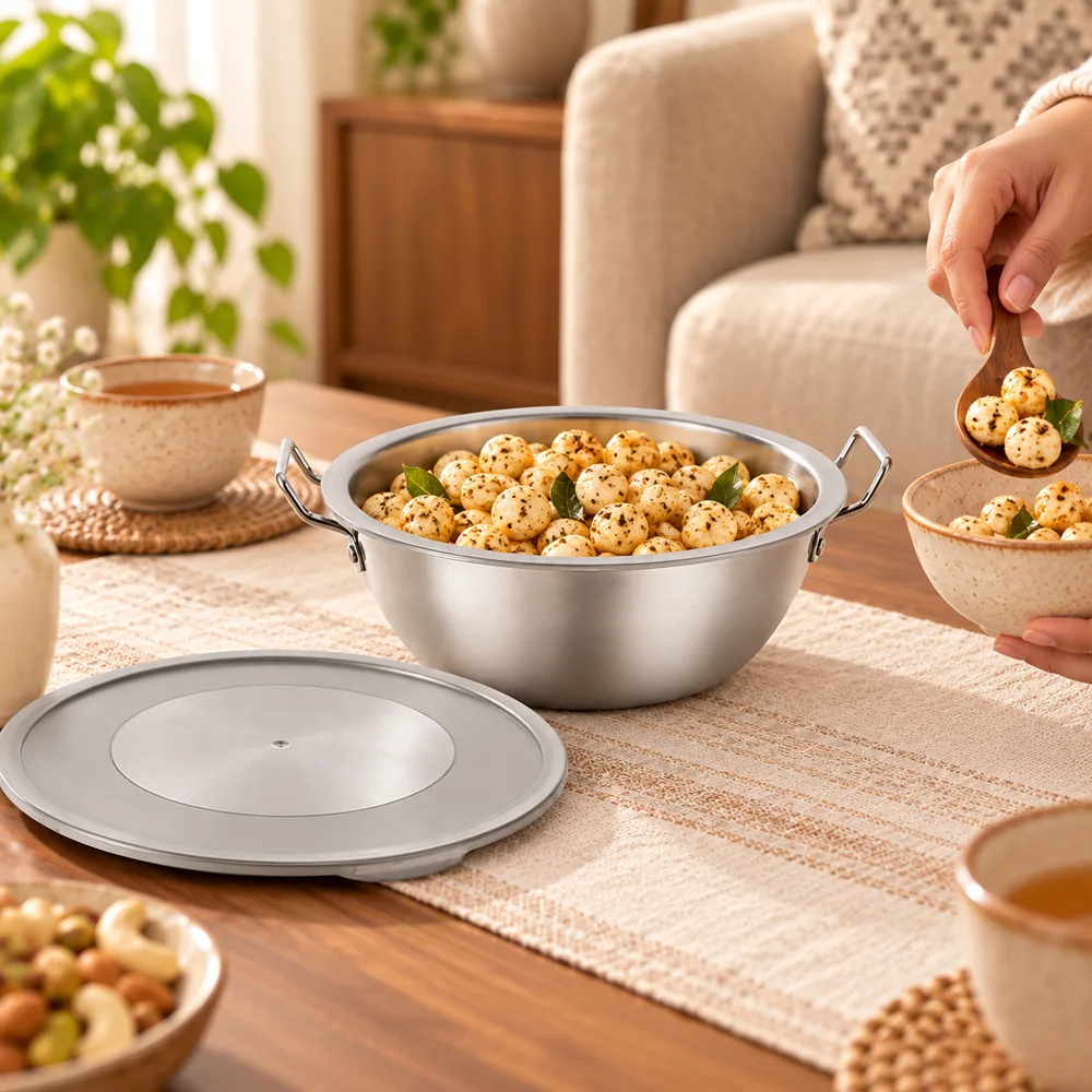 Silver Handled Snack Bowl with Lid (17 cm & Lid) — Form and function