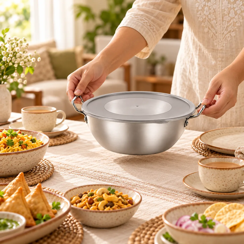 Silver Handled Snack Bowl with Lid (17 cm & Lid) close view