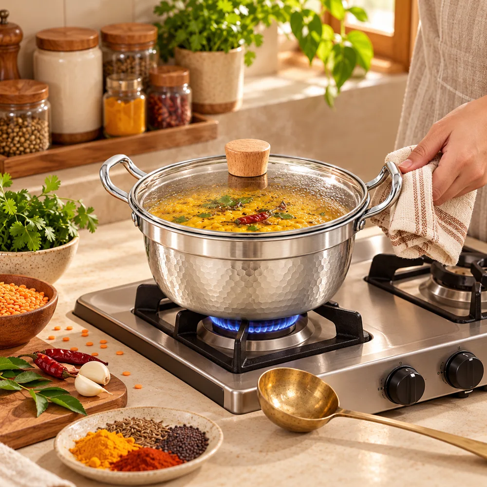 Lidded Steel Sukiyaki Pot (20 cm & Lid) close view