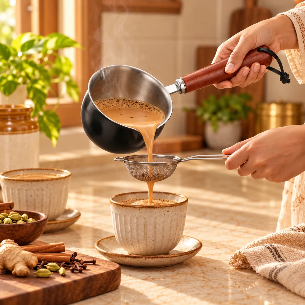 Wood-Handle Mini Pouring Pan (10 cm) — Everyday setup