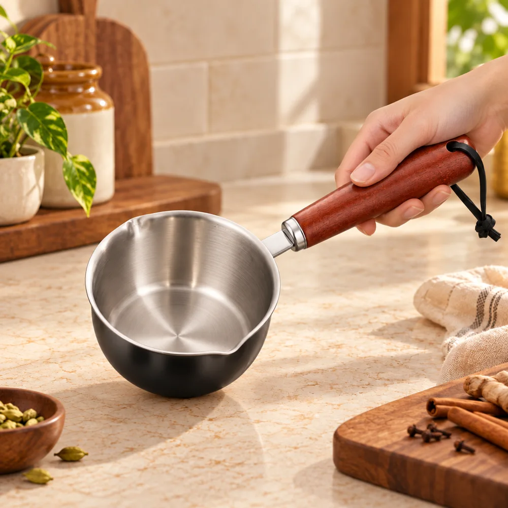 Wood-Handle Mini Pouring Pan (10 cm) — Ready for your space