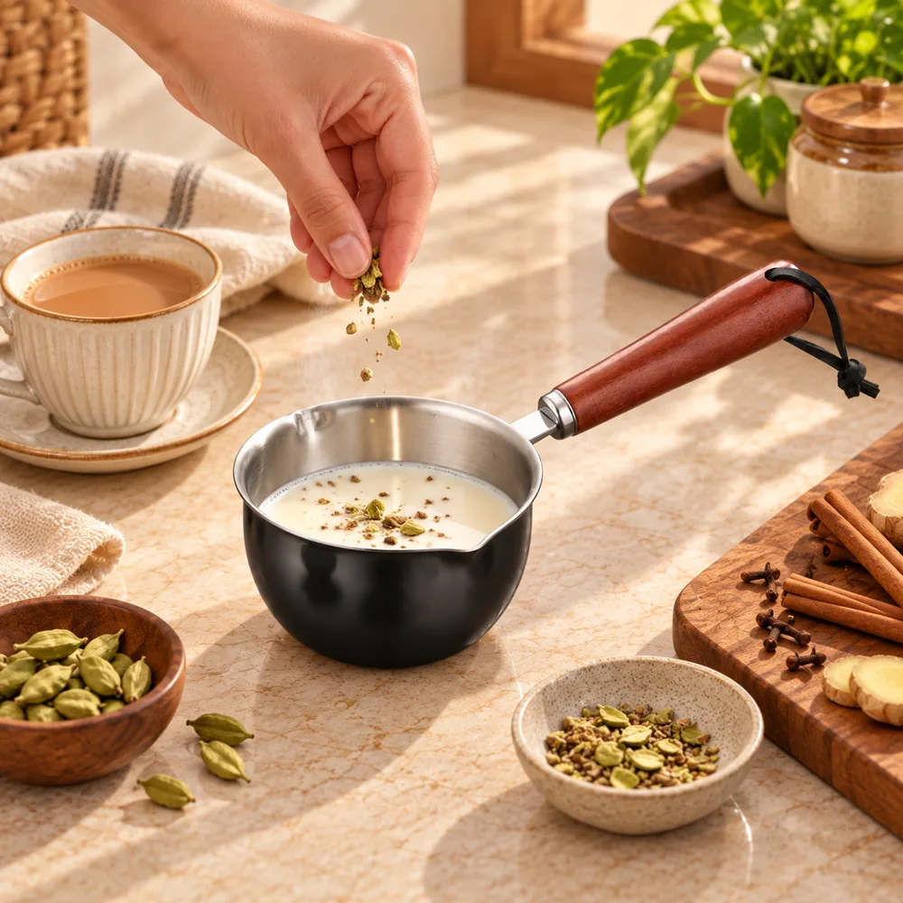 Wood-Handle Mini Pouring Pan (10 cm) close view
