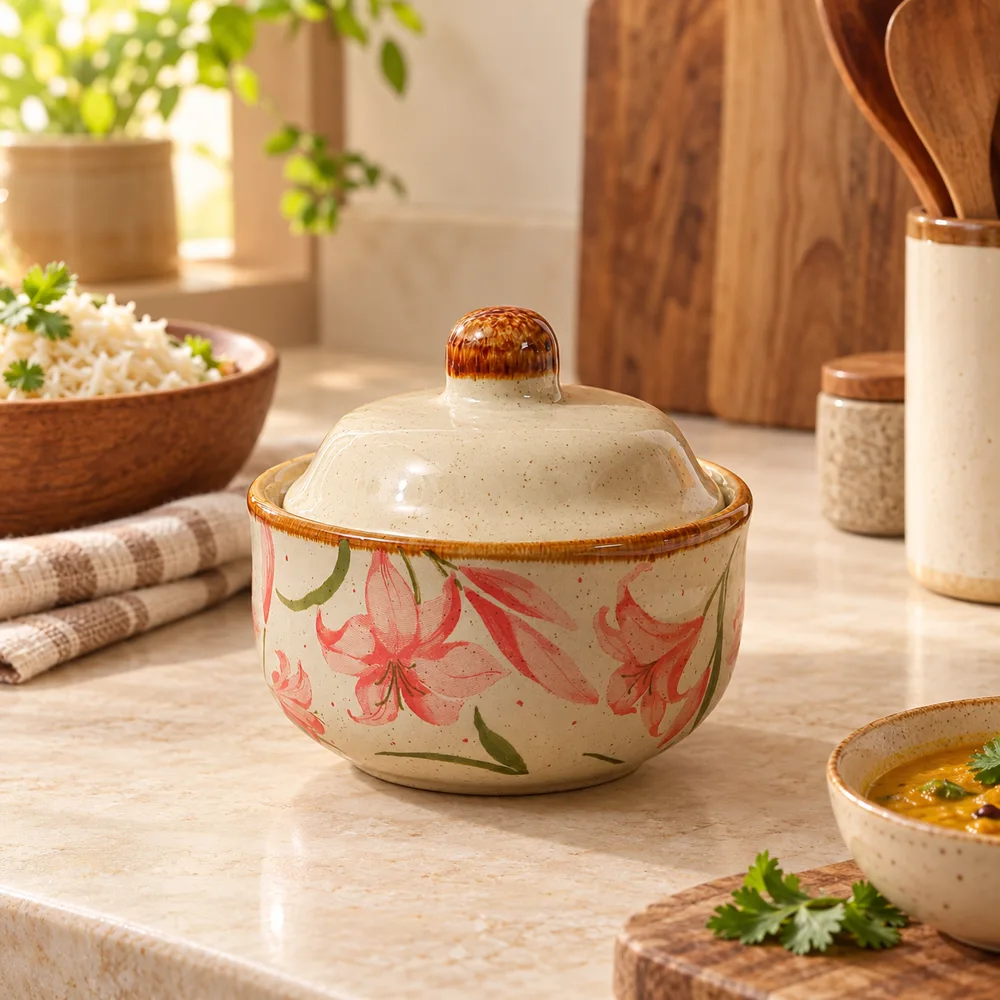 Crimson Lily Lidded Ceramic Bowl (400 ml)