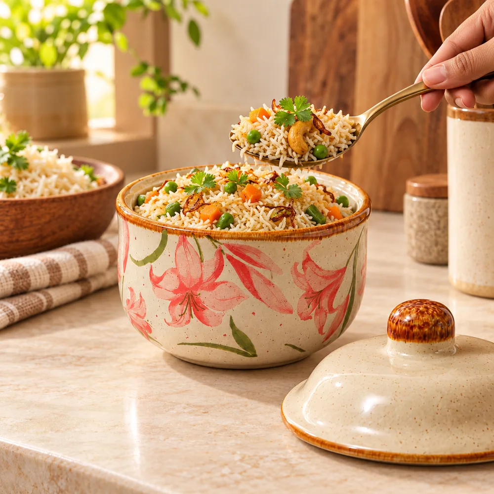 Crimson Lily Lidded Ceramic Bowl (400 ml) — Ready for your space