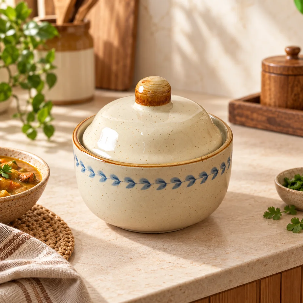 Qinghui Painted Lidded Ceramic Bowl (400 ml)