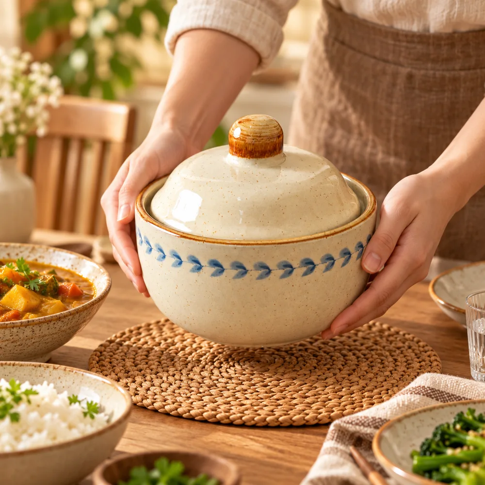 Qinghui Painted Lidded Ceramic Bowl (400 ml) detail