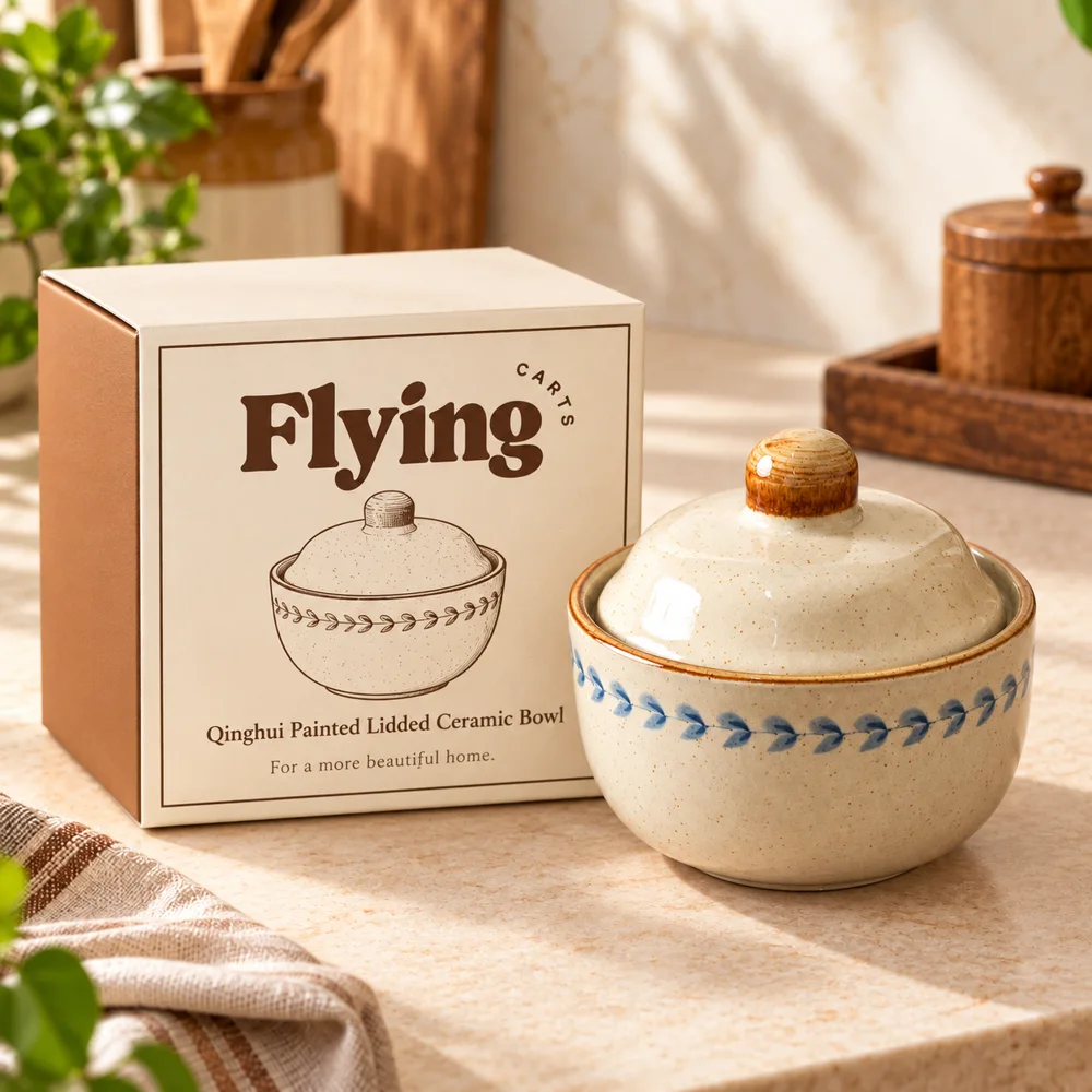Qinghui Painted Lidded Ceramic Bowl (400 ml) styled view
