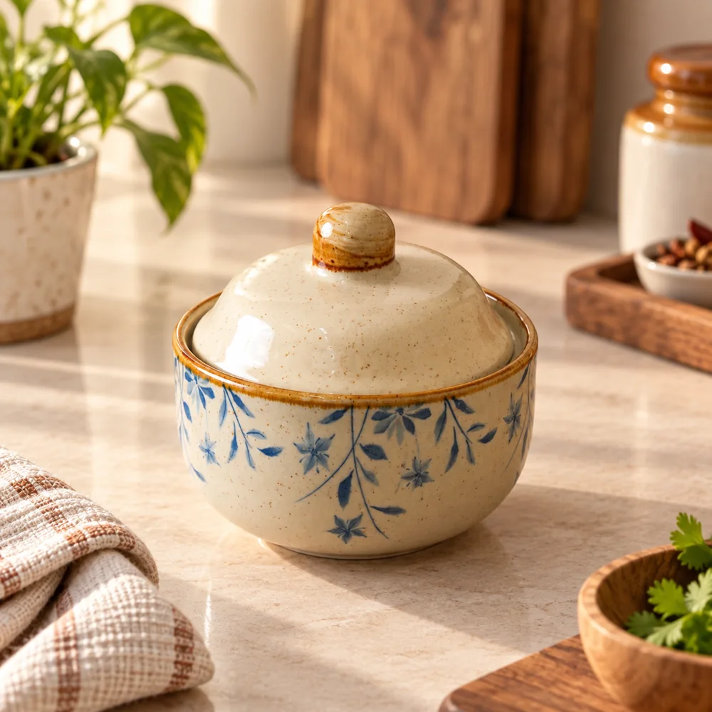 Qingshu Botanical Lidded Ceramic Bowl (400 ml)