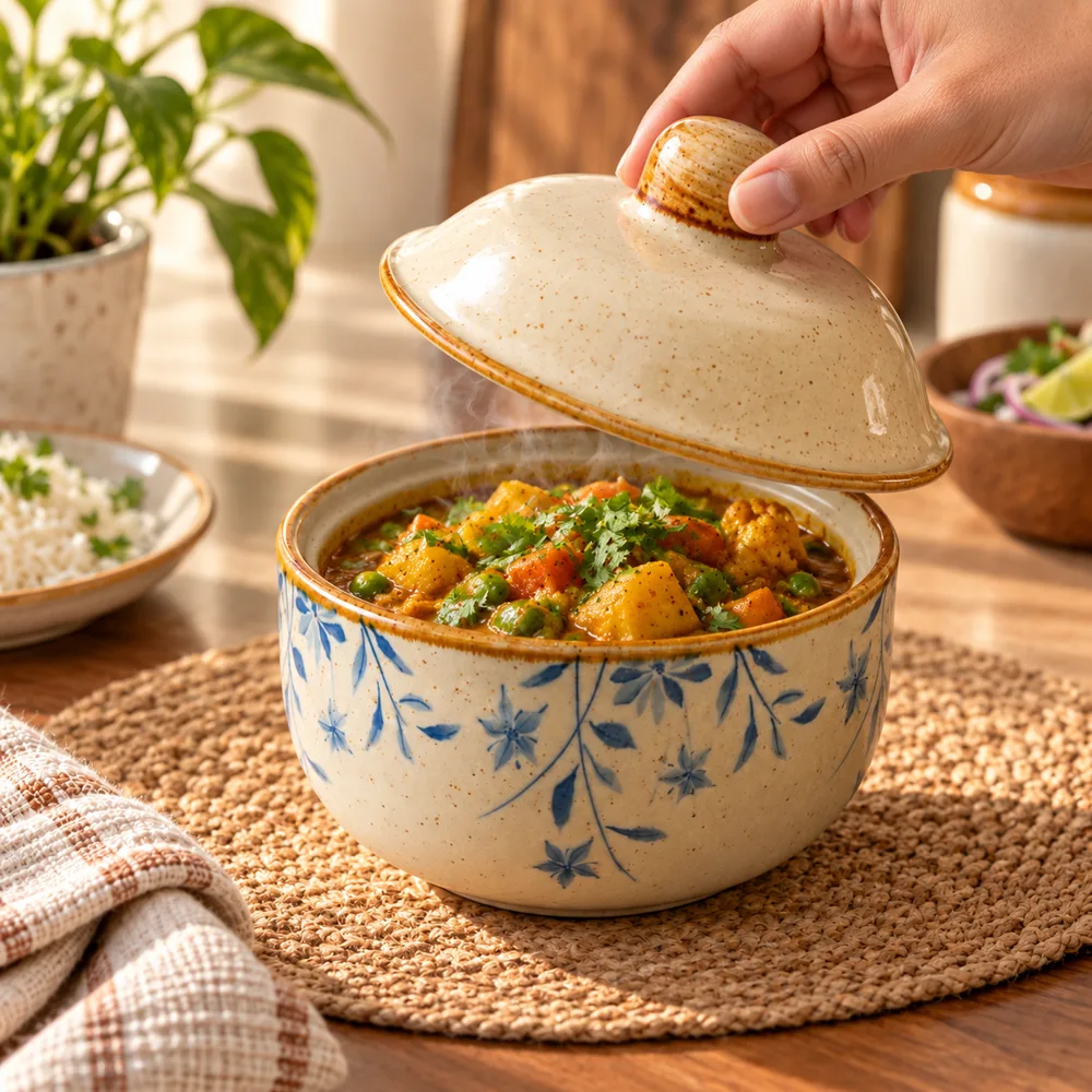 Qingshu Botanical Lidded Ceramic Bowl (400 ml) — Everyday setup