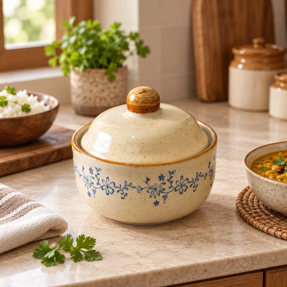 Qingman Vine Lidded Ceramic Bowl (400 ml)