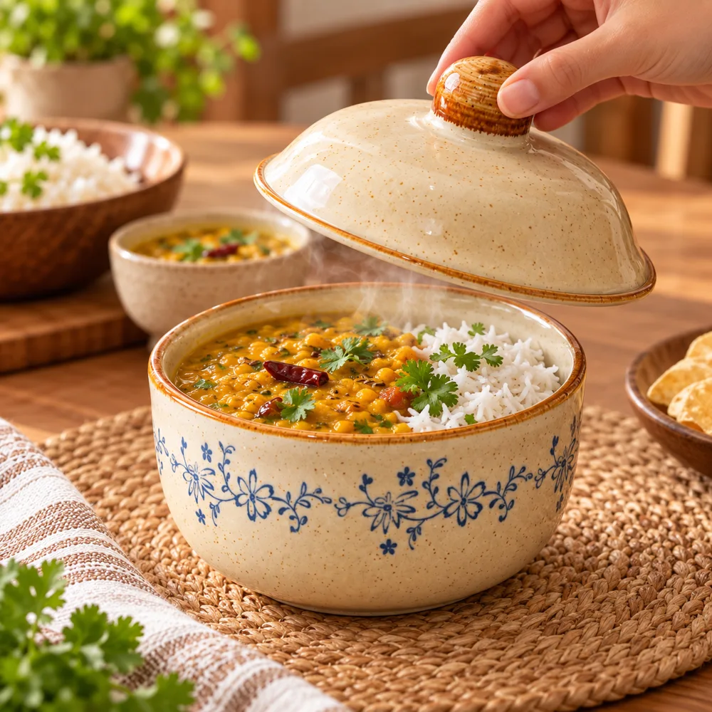 Qingman Vine Lidded Ceramic Bowl (400 ml) — Everyday setup