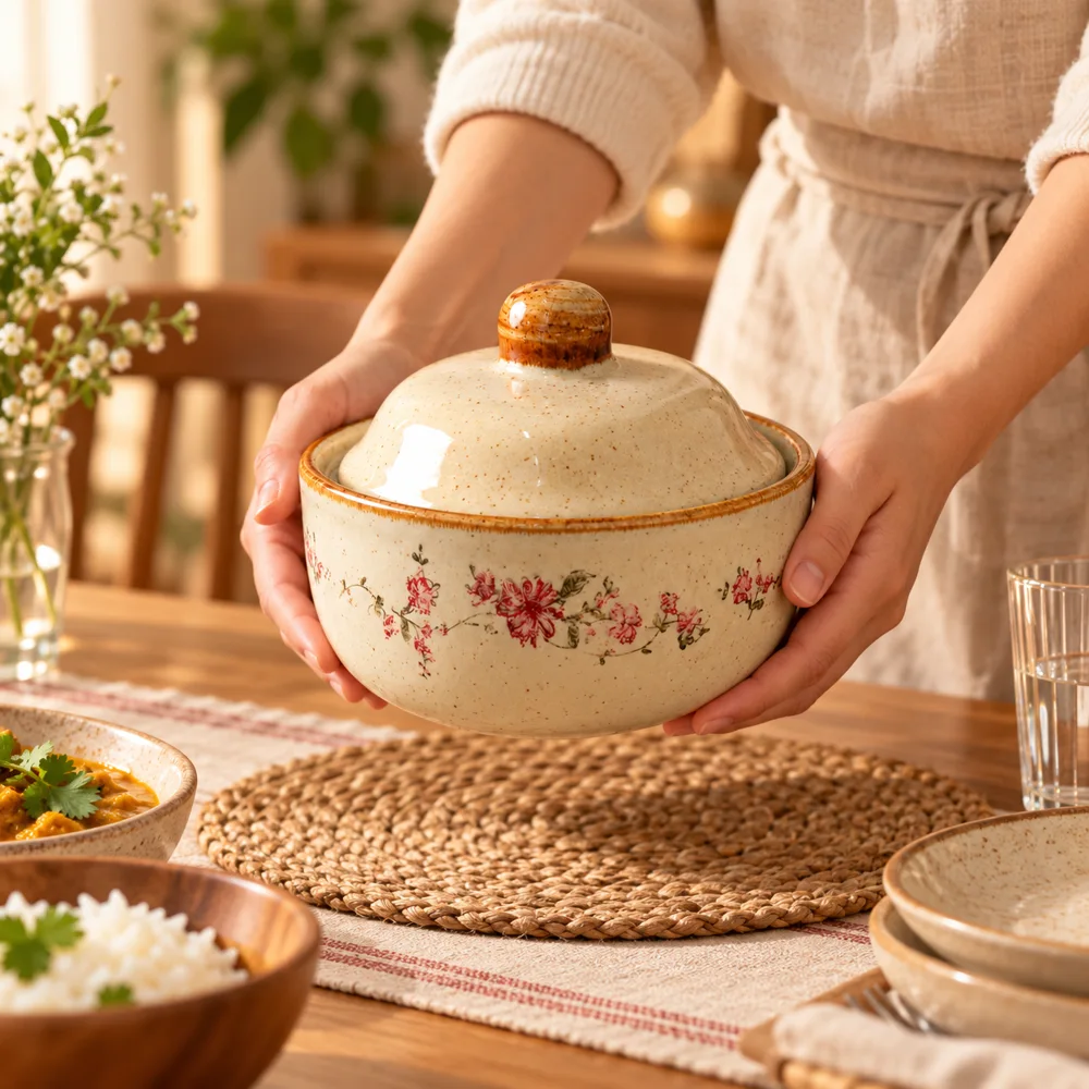 Sutang Blossom Lidded Ceramic Bowl (400 ml) detail