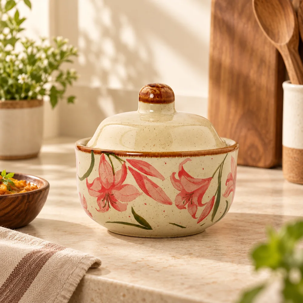 Pink Blossom Lidded Ceramic Bowl (4.5 Inch)