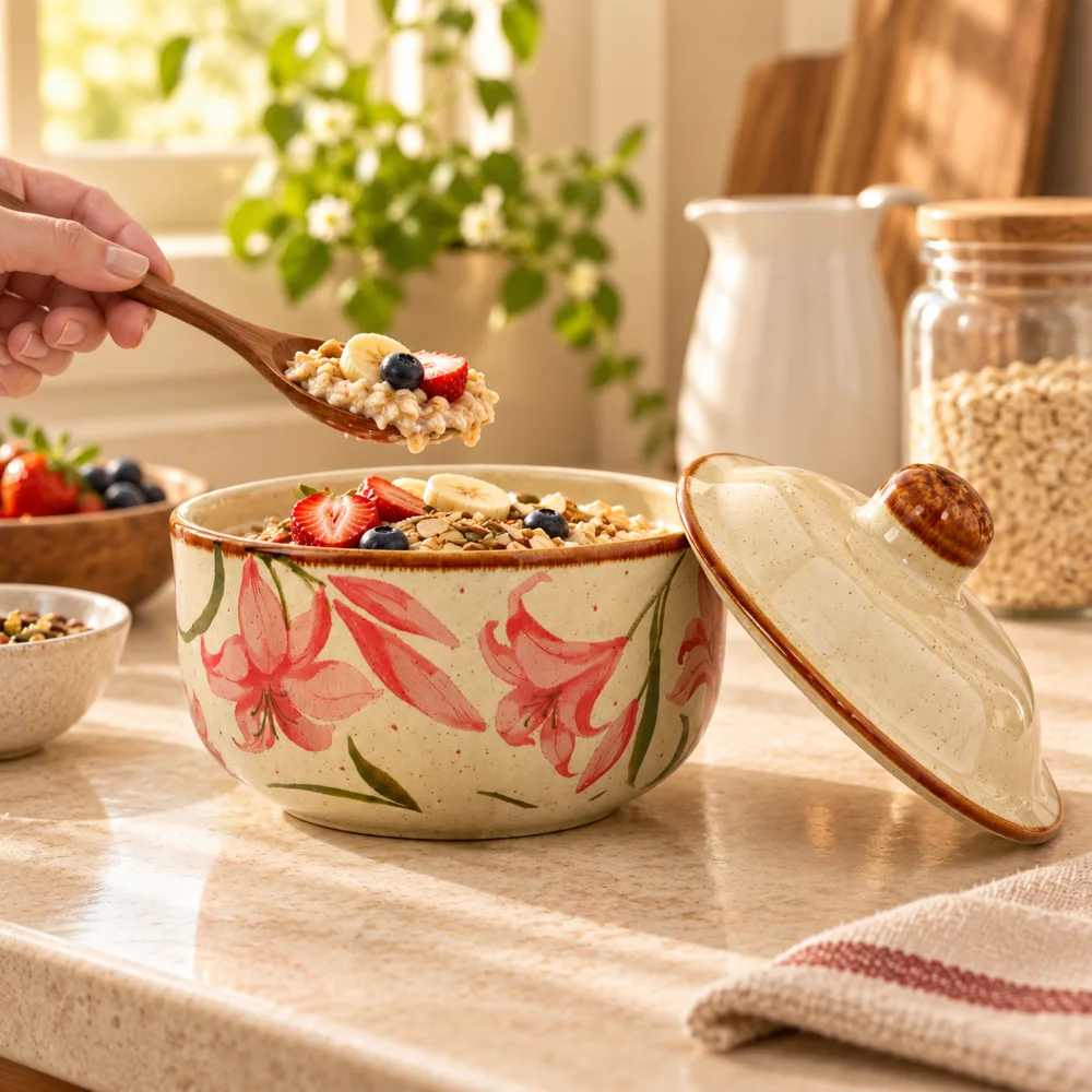 Pink Blossom Lidded Ceramic Bowl (4.5 Inch) — Form and function