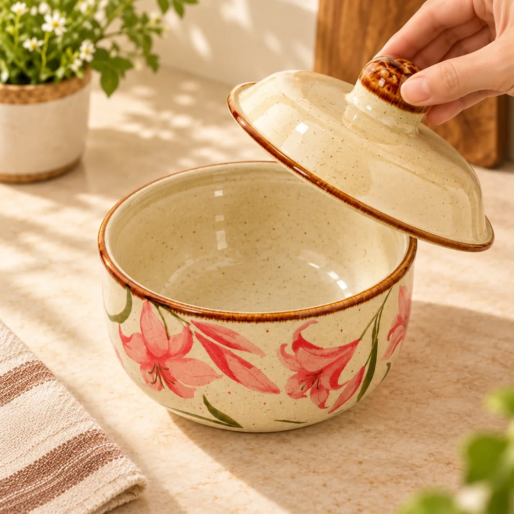 Pink Blossom Lidded Ceramic Bowl (4.5 Inch) — Ready for your space