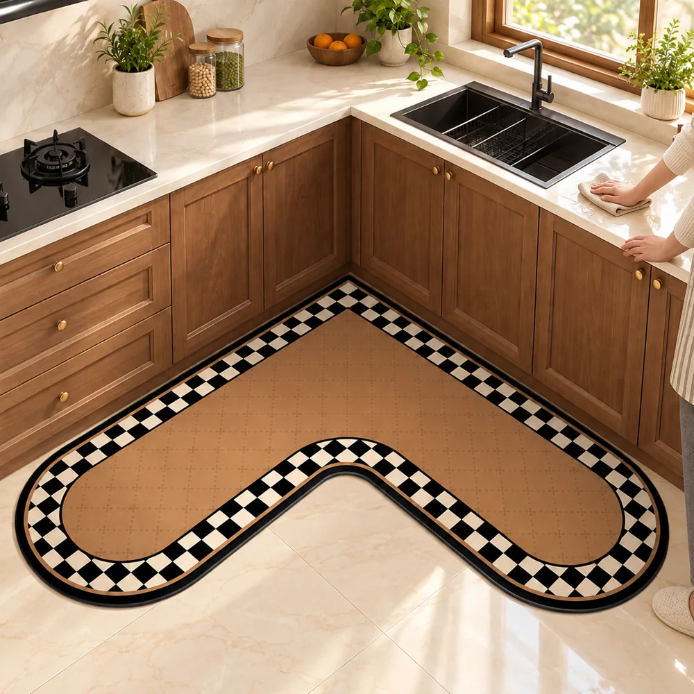 Heritage L Mat Camel Border (90 × 90 × 45 cm) — Ready for your space
