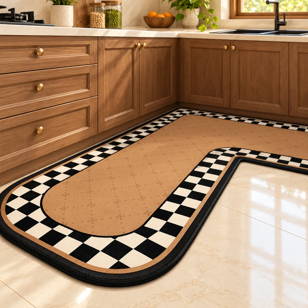 Heritage L Mat Camel Border (90 × 90 × 45 cm) styled view