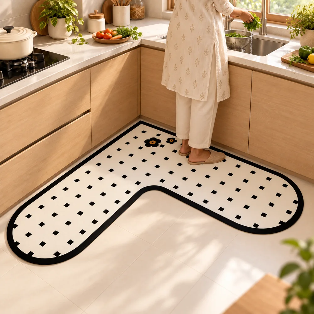 Maison L Mat Corner Blossom (120 × 120 cm) — Everyday setup