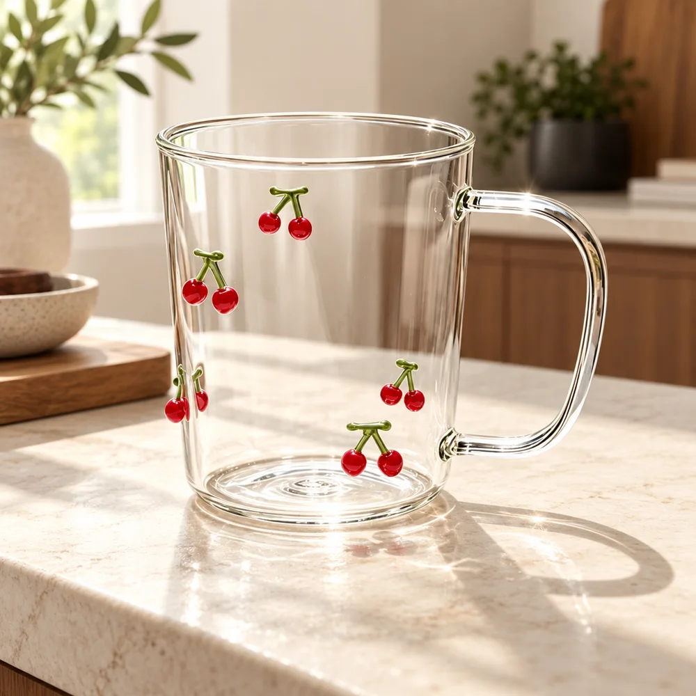 Raised Cherry Glass Mug (350 ml)