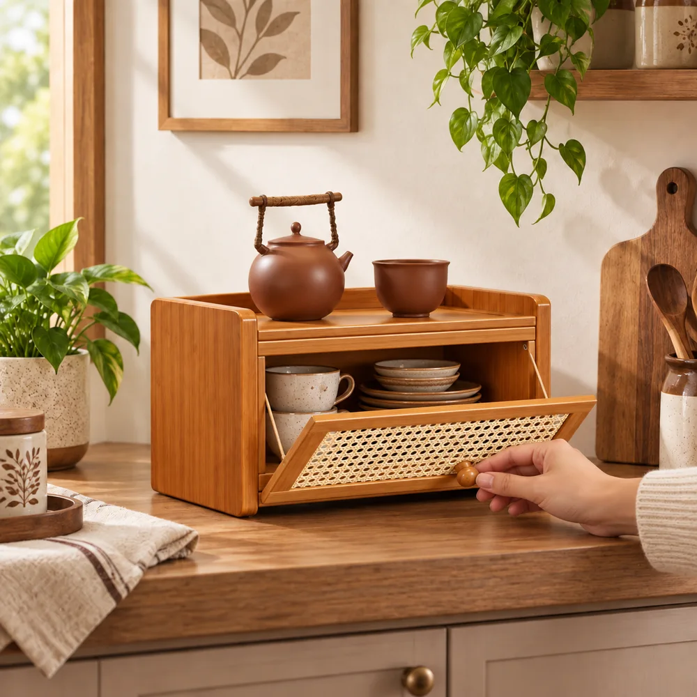 Woven front Flip door Cup Cabinet (30 cm) in use